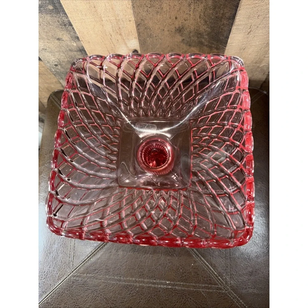 Vintage L.E. Smith‎ Pink Trellis Pattern Glass Pedestal Compote Bowl Handmade